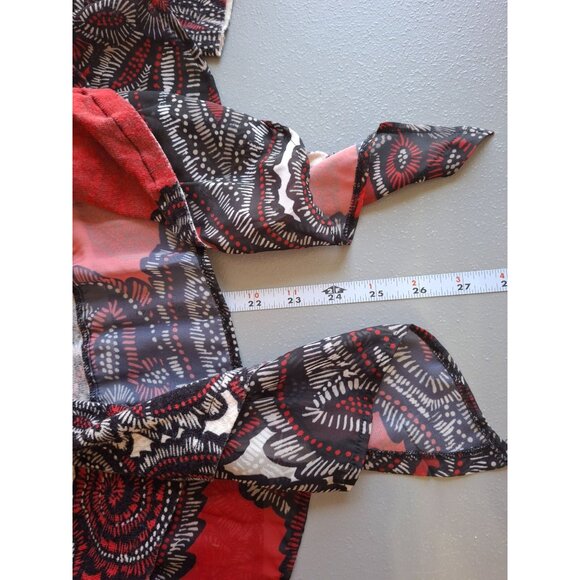 Chicos  Open Front Cardigan Size 1 Medium Red Black Floral Paisley Boho Chic - Picture 7 of 8